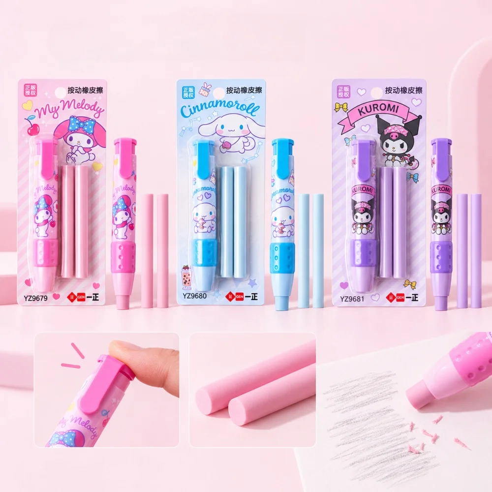 Genuine Sanrio Cinnamoroll Kuromi My Melody Push Eraser Character Stationery Merchandise for School Study Office Desk Writing
