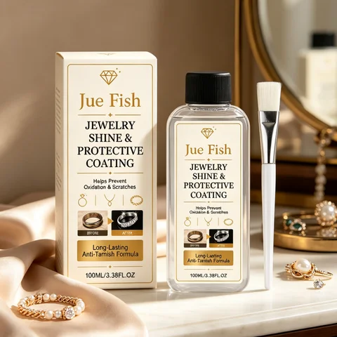 Jue Fish Jewelry Cleaner Mild Cleaning Boost Shine Remove Dirt Non Irritating Nourishing Jewelry Polish Liquid with Brush 100ml