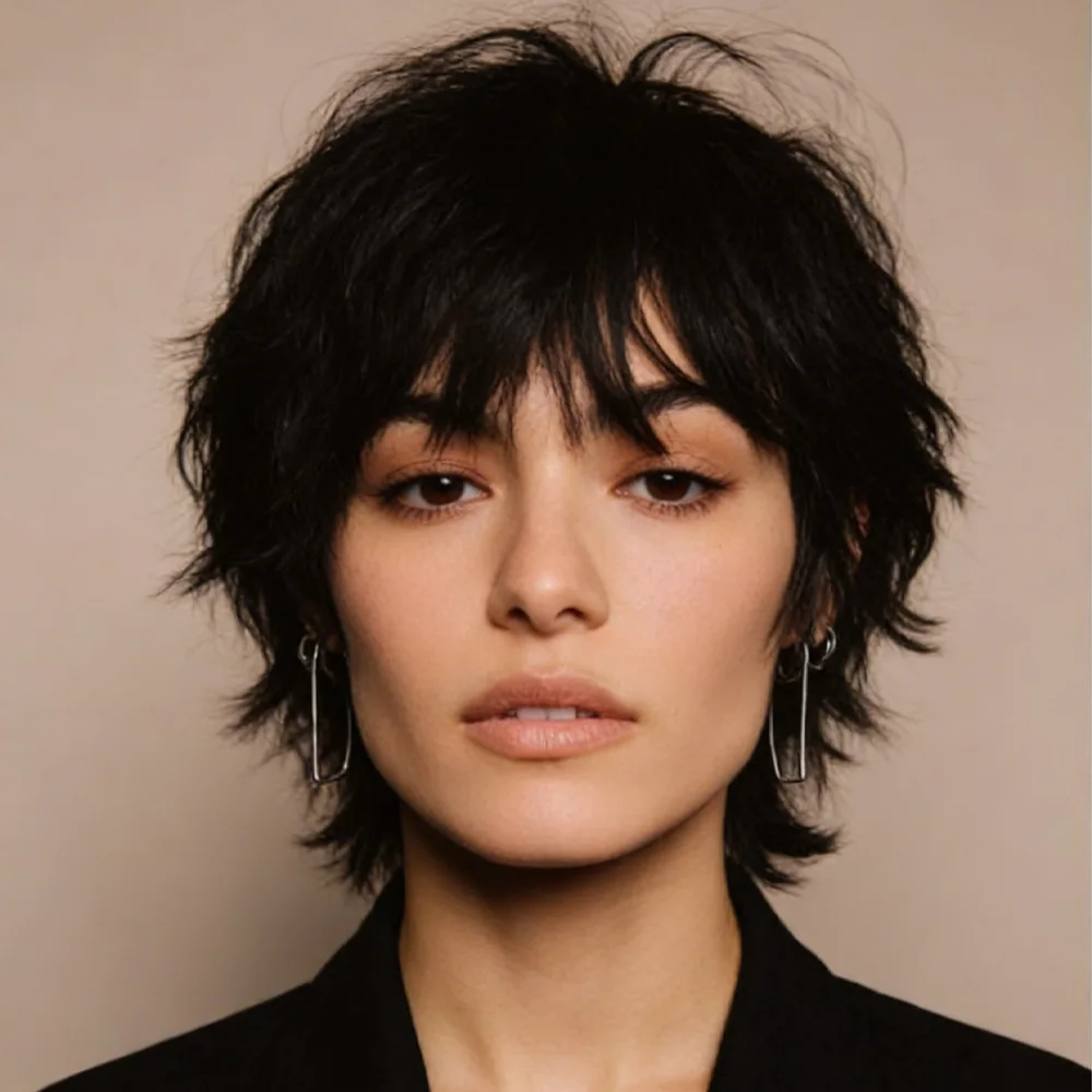 باروكات شعر بشري قصير للنساء ذوات البشرة السمراء، شعر مستعار مجعد ذو طبقات عابث، شعر بشري ريمي مصنوع آليًا للاستخدام اليومي