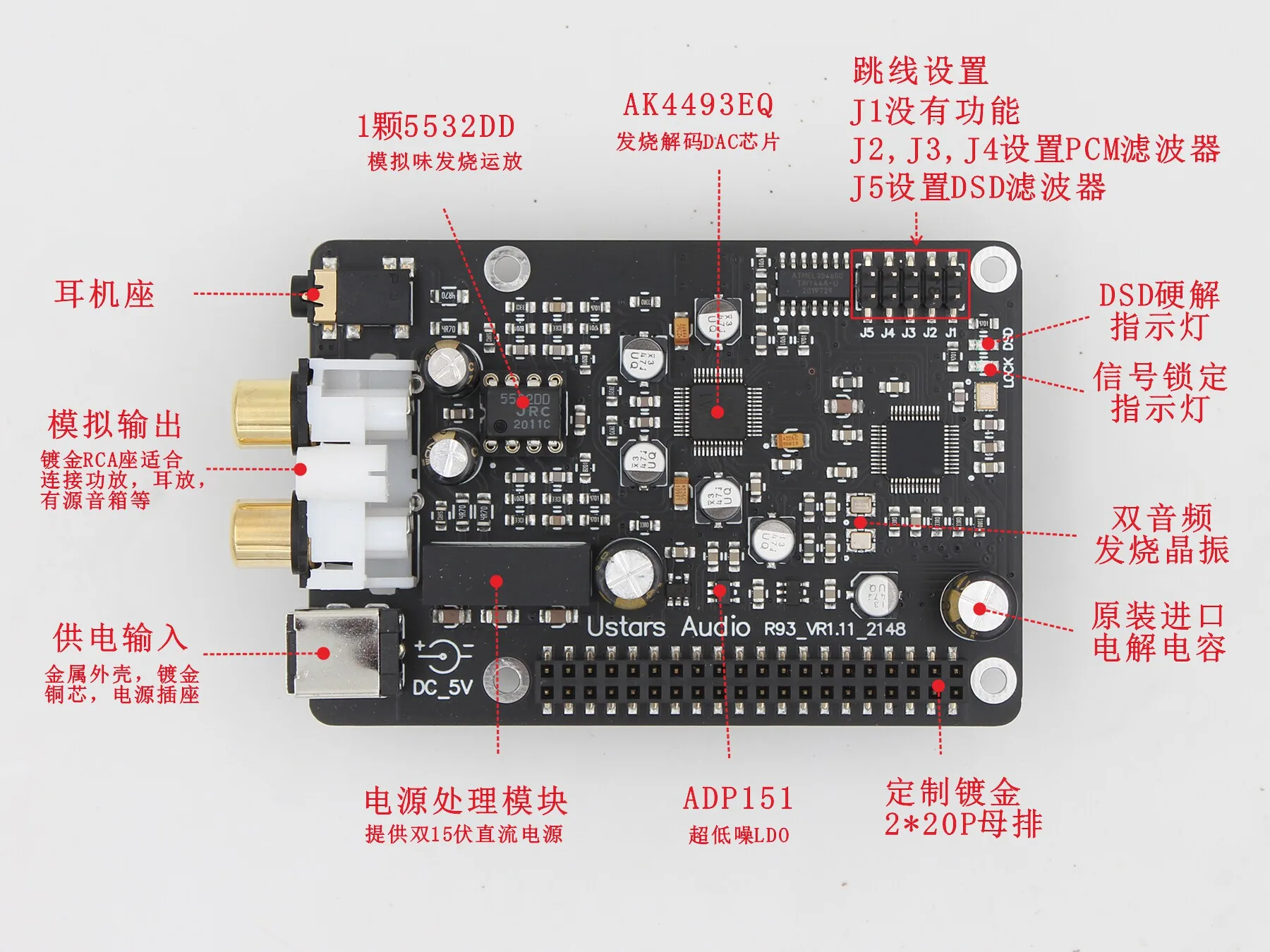 

R93h Raspberry Pi 4B 3B DAC decoding AK4493 I2S 768K DSD512 DSD hard solution