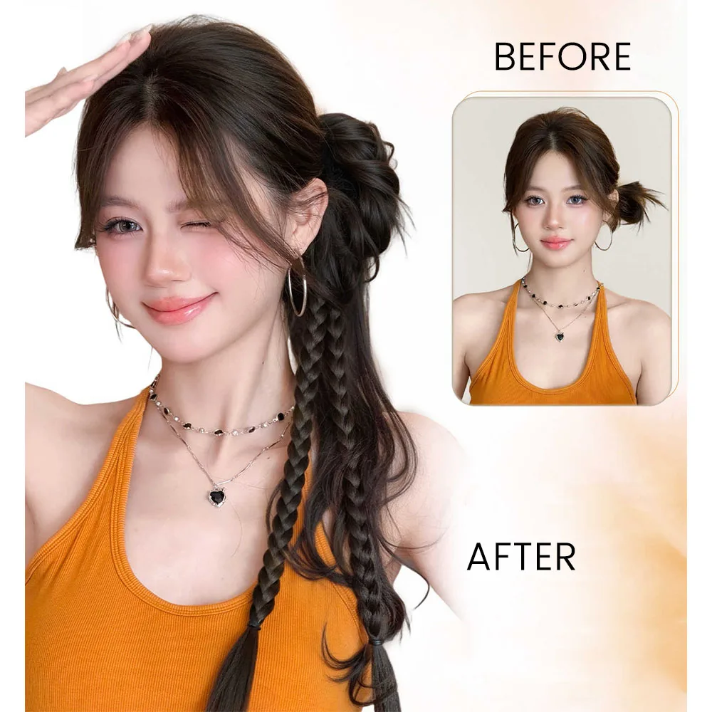 OLACARE Synthetic Hair Bun Chignon Braid Messy Curly Hair Band Elastic Scrunchy False Hair Pieces For Women Hairpins Black Brown