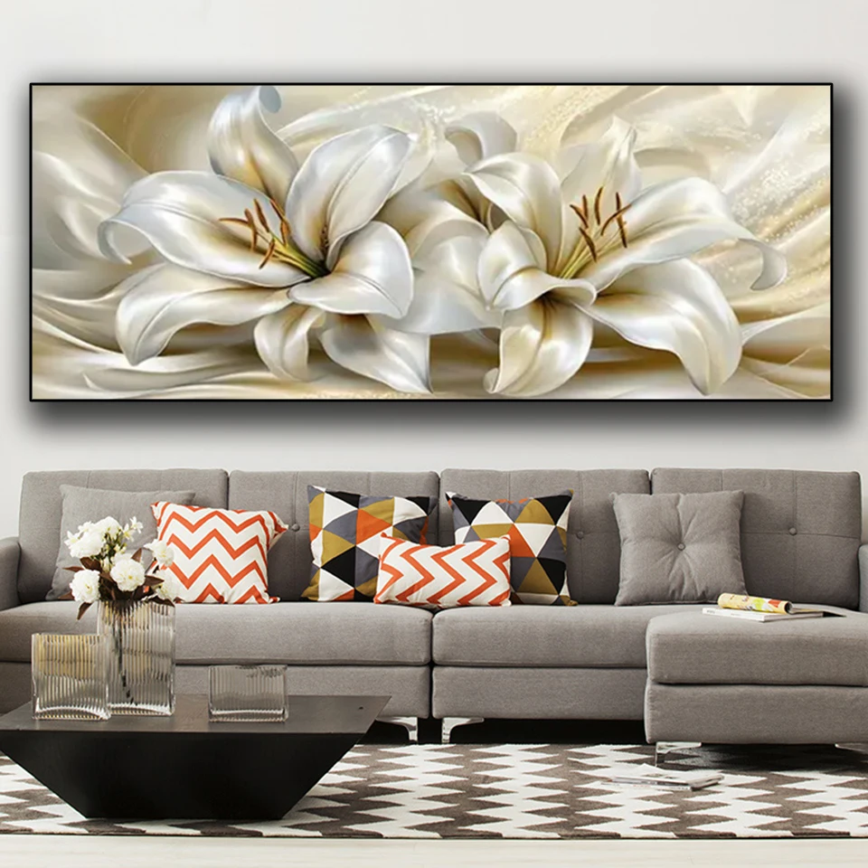 Extra Large Lily Flowers DIY Diamond Painting, Full Square and Round, Mosaic Embroidery Cross stitch Kits Gold Flower Home Decor