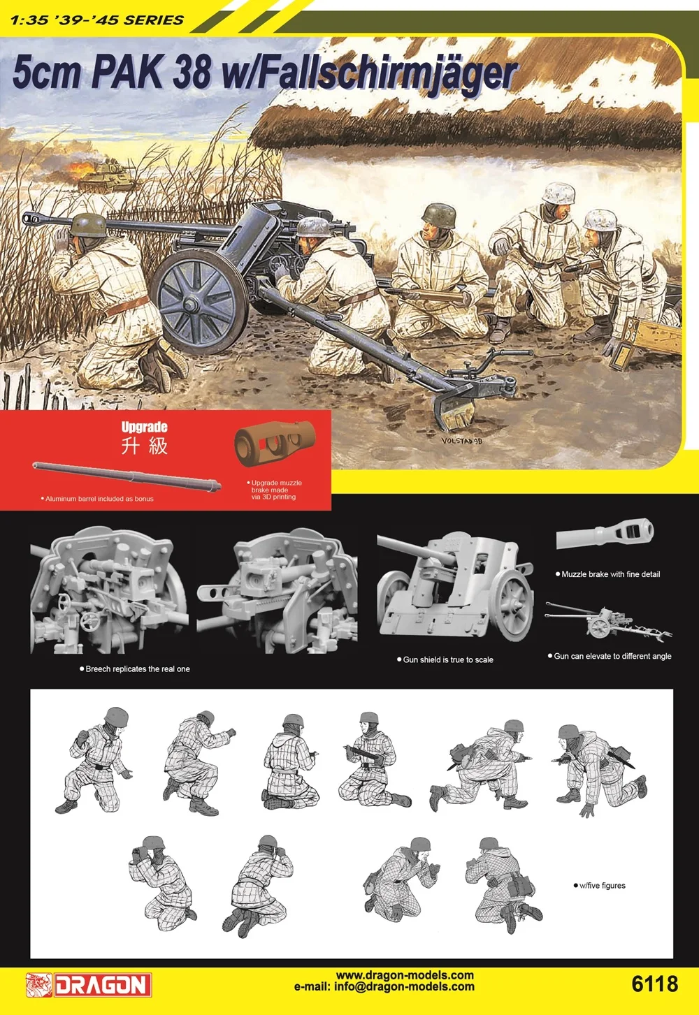 DRAGÃO 6118 1/35 5cm PAK 38 c/Fallschirmjeger - Kit de modelo em escala