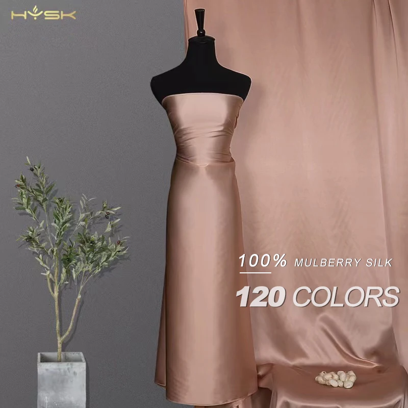 HYSK 100% Pure Silk Satin Fabric Natural Brown caramel army green Organic Genuine charmeuse Duchess by Meter for gown pajamas