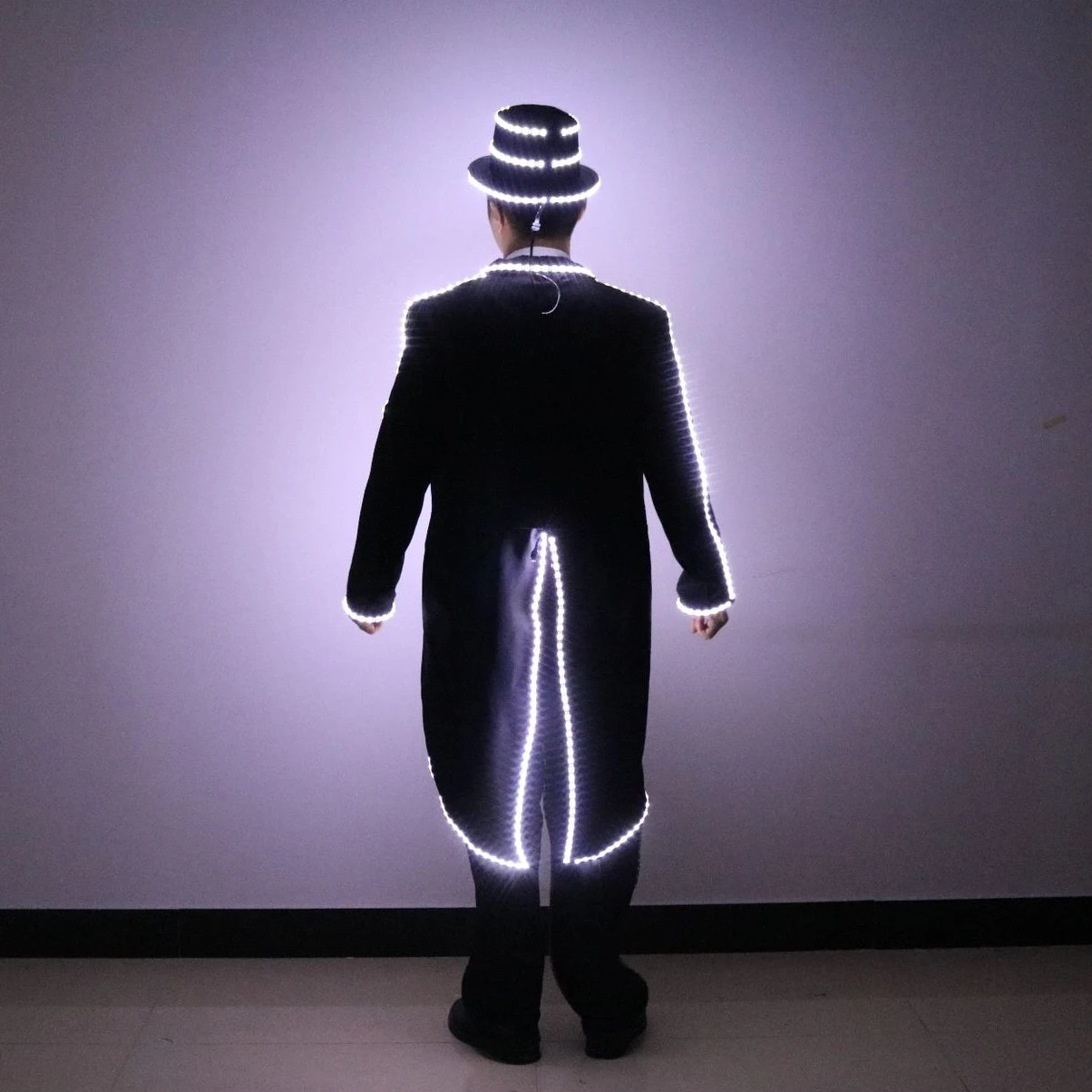 LED Light up Tuxedo Suit Men with Hat Magician Dancer Stage Performance Wear Glowing Outfit for Nightclub Halloween Party 2026