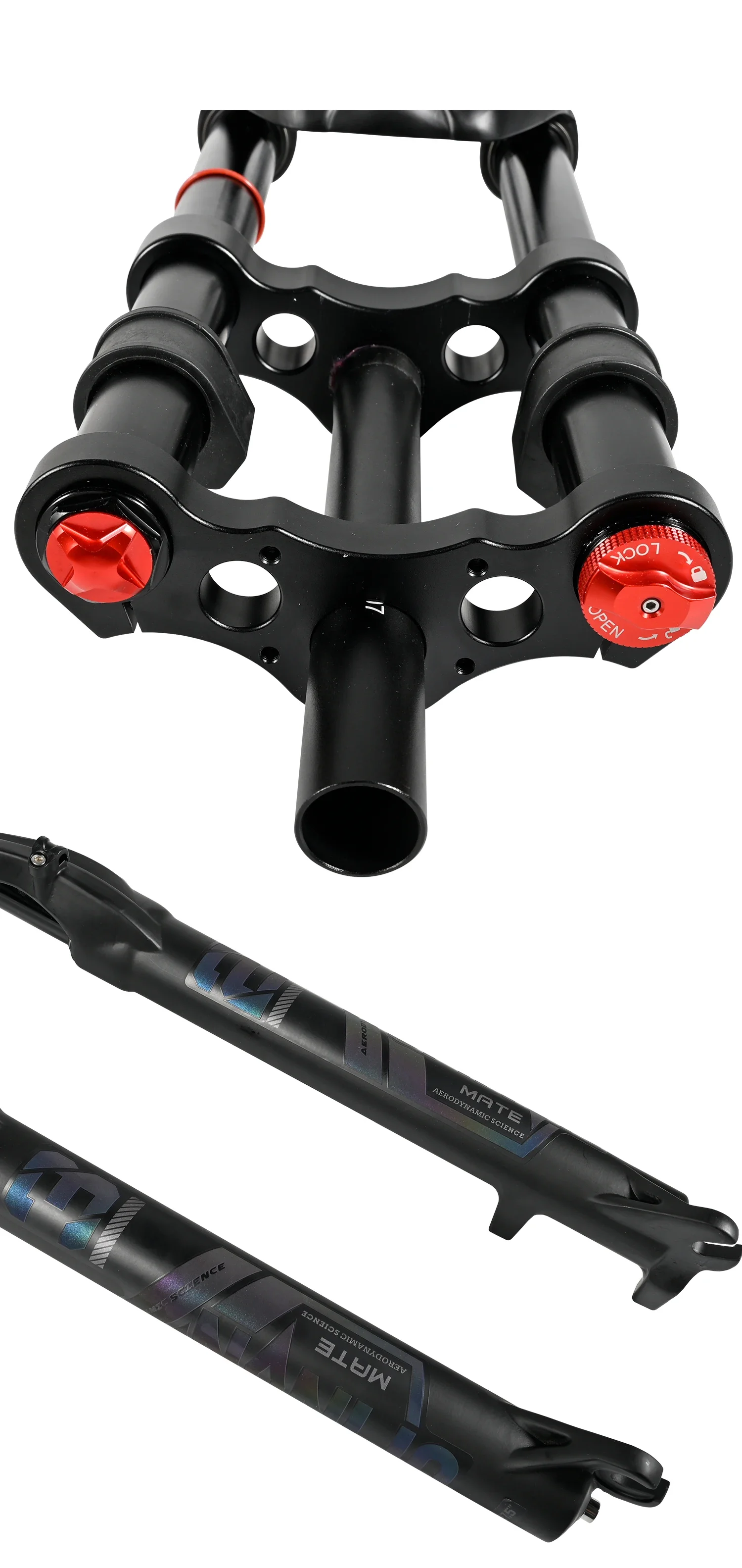NanLio Dual Crown MTB Air Fork 27.5/29 Inch (2.5" Tire) - 150mm Travel, Rebound Adjust, 32mm 15/9x100mm for E-Bike & Downhill