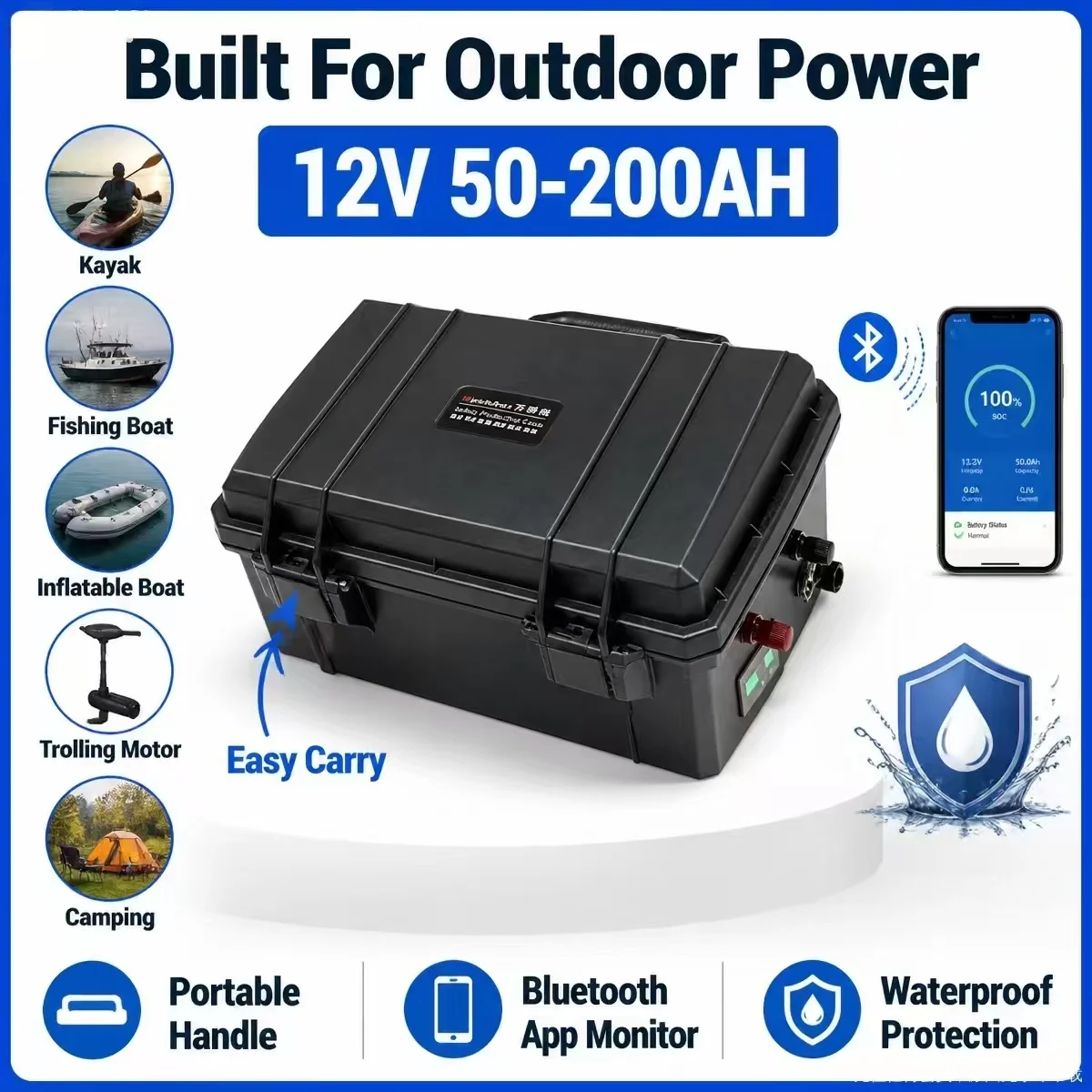 3S 12V 50Ah 60Ah 80Ah 100ah 150Ah 200ah lithium li ion battery pack for kayak Trolling Motor Fishing Inflatable Boat camping