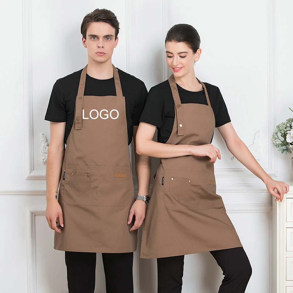 Customised Work Apron for Nail Salon Waiter Chef Cooking Adjustable Bib with 2 Pockets Cooking Kitchen Apron