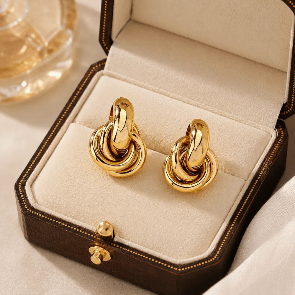 Creative Geometric Knot Earrings Irregular Chunky Style Metal Stud Earrings Vintage Multi-layer Design Drop Earrings Daily