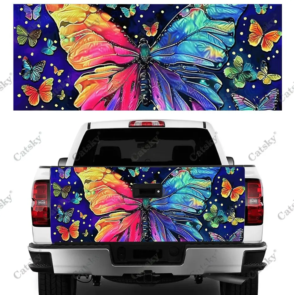 

Blue Starry Sky Butterfly Print Car Tail Trunk Protect Vinly Wrap Decal Auto Accessories Hood Decor Sticker for Off-road Pickup