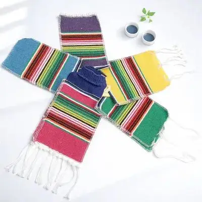 

5pcs Bottle Cover Rainbow Striped Beer Ponchos Mexican Party Decor Wine Bottle Sleeves Cotton Material for Parties