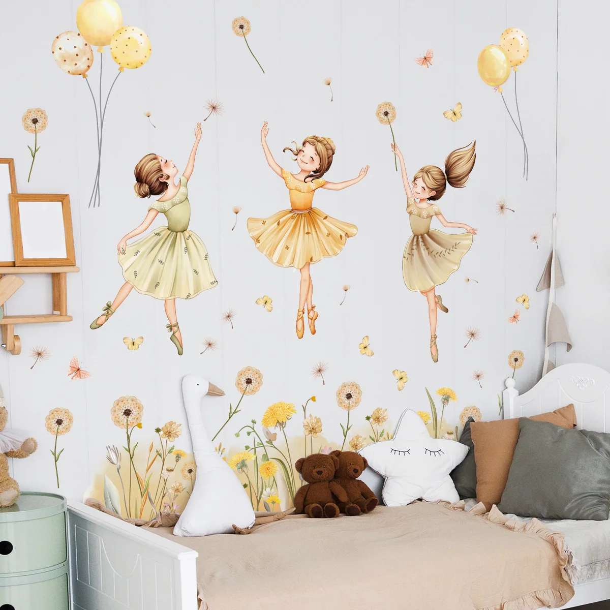 Wall Sticker Ballet Girl Butterfly Balloon Wall Sticker Living Room Bedroom Children's Room