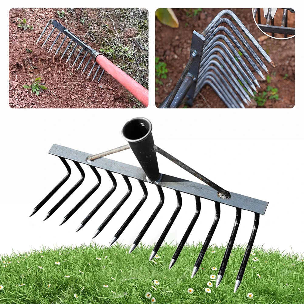 High Carbon Steel Nail Rake Multifunctional Garden Rake 4/7/9/12 Teeth Weeding Rake Loose Soil Nail Rake Agricultural Tools