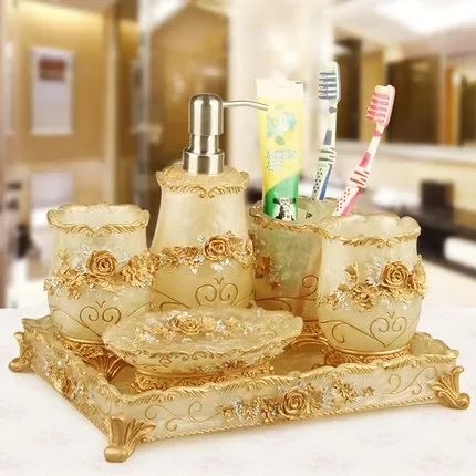Resin Bathroom Set Soap Dish Dispenser Tooth Brush Holder Toothpick Accessories
