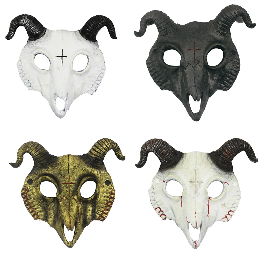 Demon Mask Halloween Masquerade Horror Sheep Skull Horn Head Mask Ram Horn Goat Skull Mask Halloween Party Cosplay Costume Decor