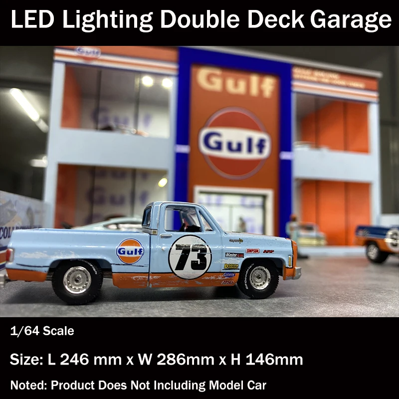 Assemble Diorama 1:64 LED Lighting Double Deck Garage Model Car Station Parking Lot - Gulf Version