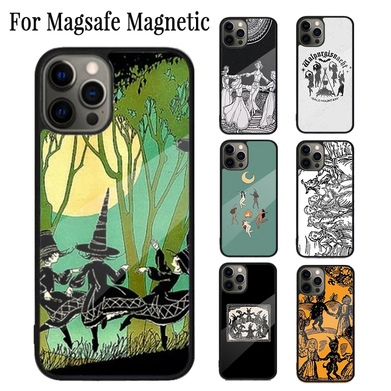 Witches Circle Dance Magnetic Phone Case Coque For iPhone 16 15 14 Plus 13 12 Mini 11 Pro Max Magsafe Wireless Cover Capa