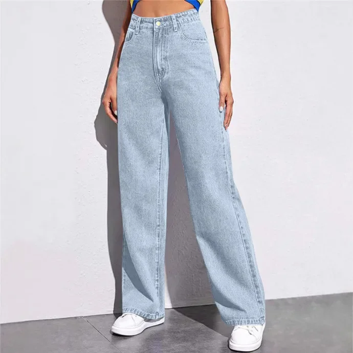 

High Waist Washed Ladies Jeans Long Straight Fashionable Versatile New 2025 Cross-Border Women's Denim Pants Chinese Style