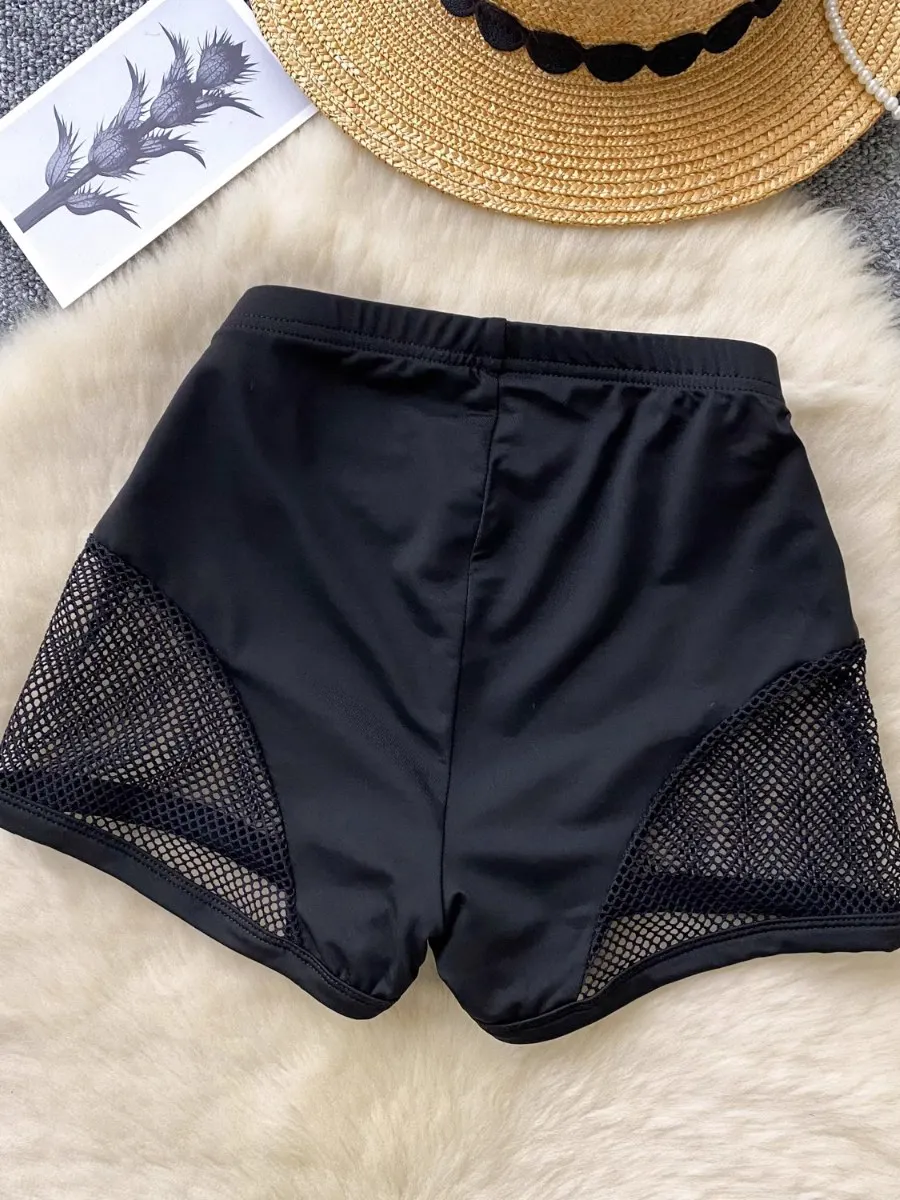 Calça de moletom casual feminina, verão, nova, sexy, apertada, quadril, pura luxúria, grade preta, patchwork, y2k, shorts de rua