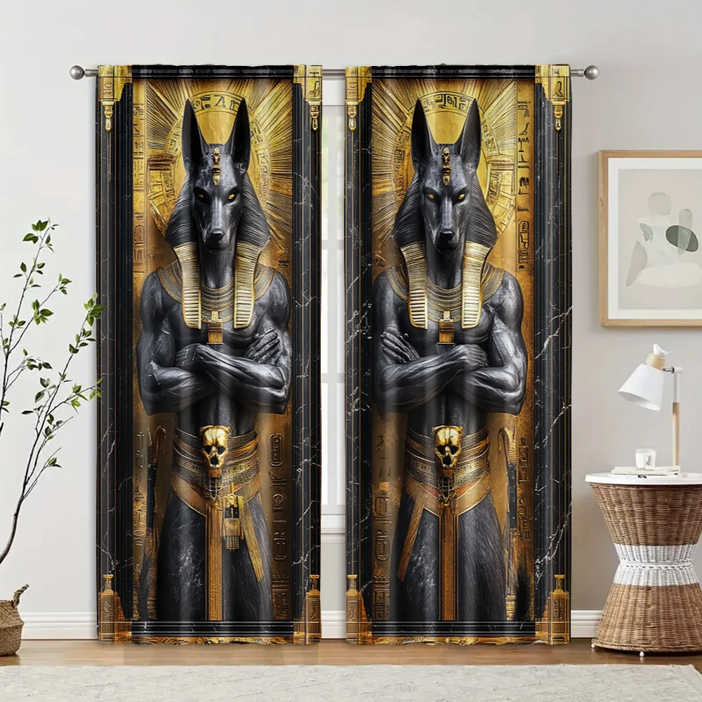 2pcs, Curtains&Window Treatment Inspired by Egypt Anubis Machine Washable (without rod) Stuff Clearance for Bedroom, Living