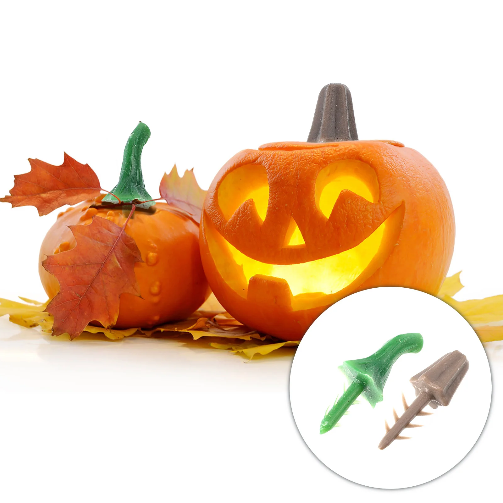 

100 Pcs Artificial Pumpkin Stem Figurines Plastic Handle DIY Stems Halloween Decor Supplies