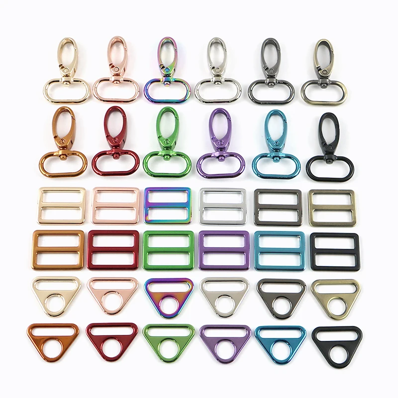 2/4 Sets 25mm Metall-Taschenriemen-Schnallen, Tri-Glide-Schiebeschnallen, drehbare Karabinerhaken, Hundehalsband-Ringhaken, Verbindungsclips, Zubehör – Detail 3