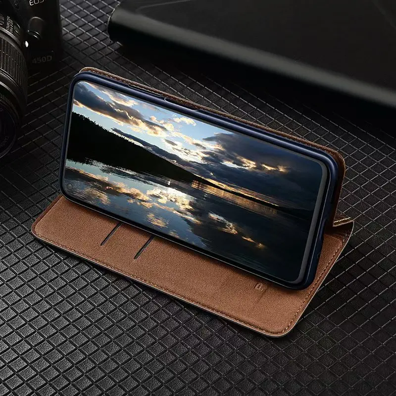 For Xiaomi Poco X3 X4 X5 X6 X7 X8 Pro NFC GT Neo Max 5G Nappa Inner Mesh Pattern Genuine Leather Flip Phone Cover Case Cowhide