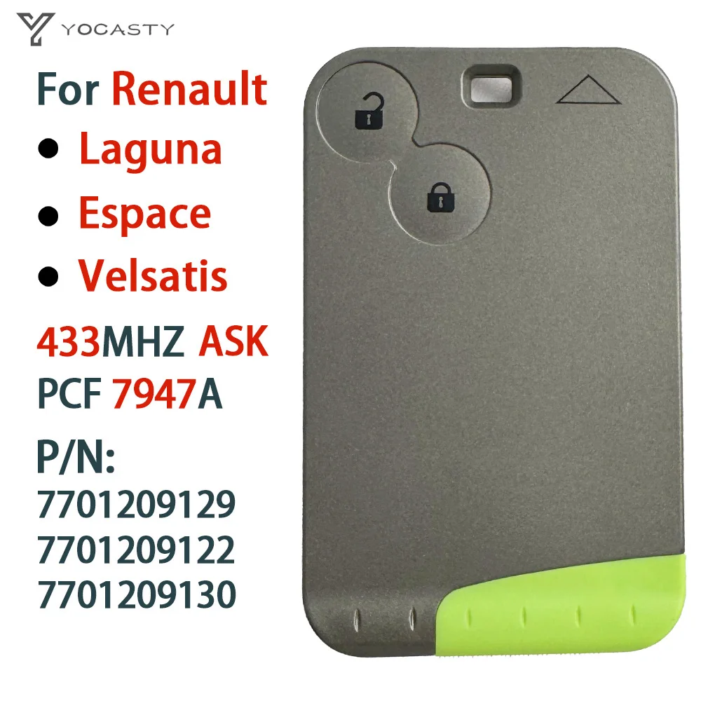

YOCASTY для Renault Laguna Espace Velsatis 2001-2009 PCF7947 433 МГц ASK 2 кнопки удаленная карта ключ автомобиля