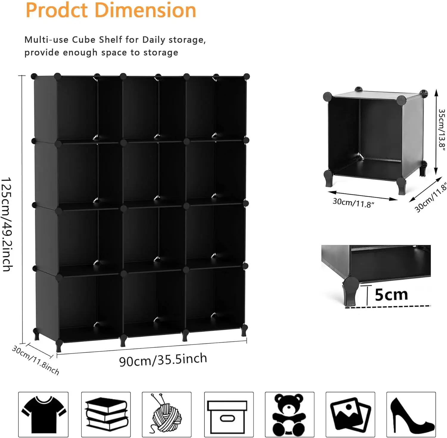 Organizador de cubos de almacenamiento, estantería de plástico con Malle de madera, 12 cubos