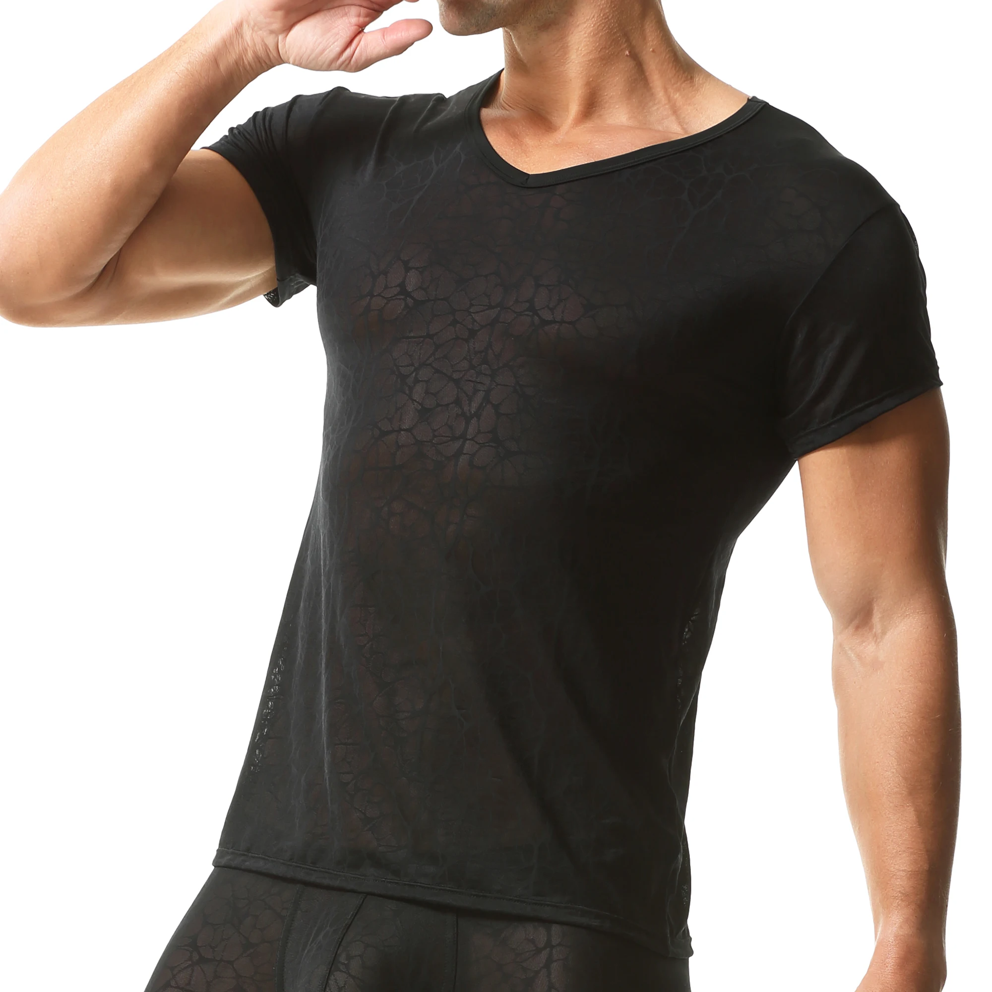 Ultra-thin Stretchy Men's Undershirts Short Sleeve Casual T-shirts Breathable Daily Man T Shirt for Sports Bodybuilding Home