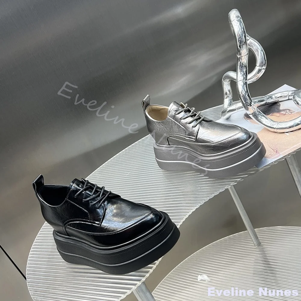 

Весна 2023, новый стиль, увеличивающая рост туфли, женские туфли из натуральной кожи в британском стиле с острым носком, утягивающая обувь на платформе и толстой подошве