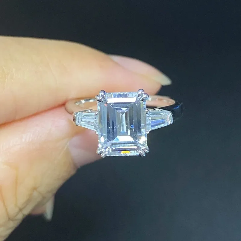 RUIF New Classic S925 Silver 3.0ct Emerald Cutting White Simulated Diamond Engagement Wedding Ring Fashion Jewelry Women