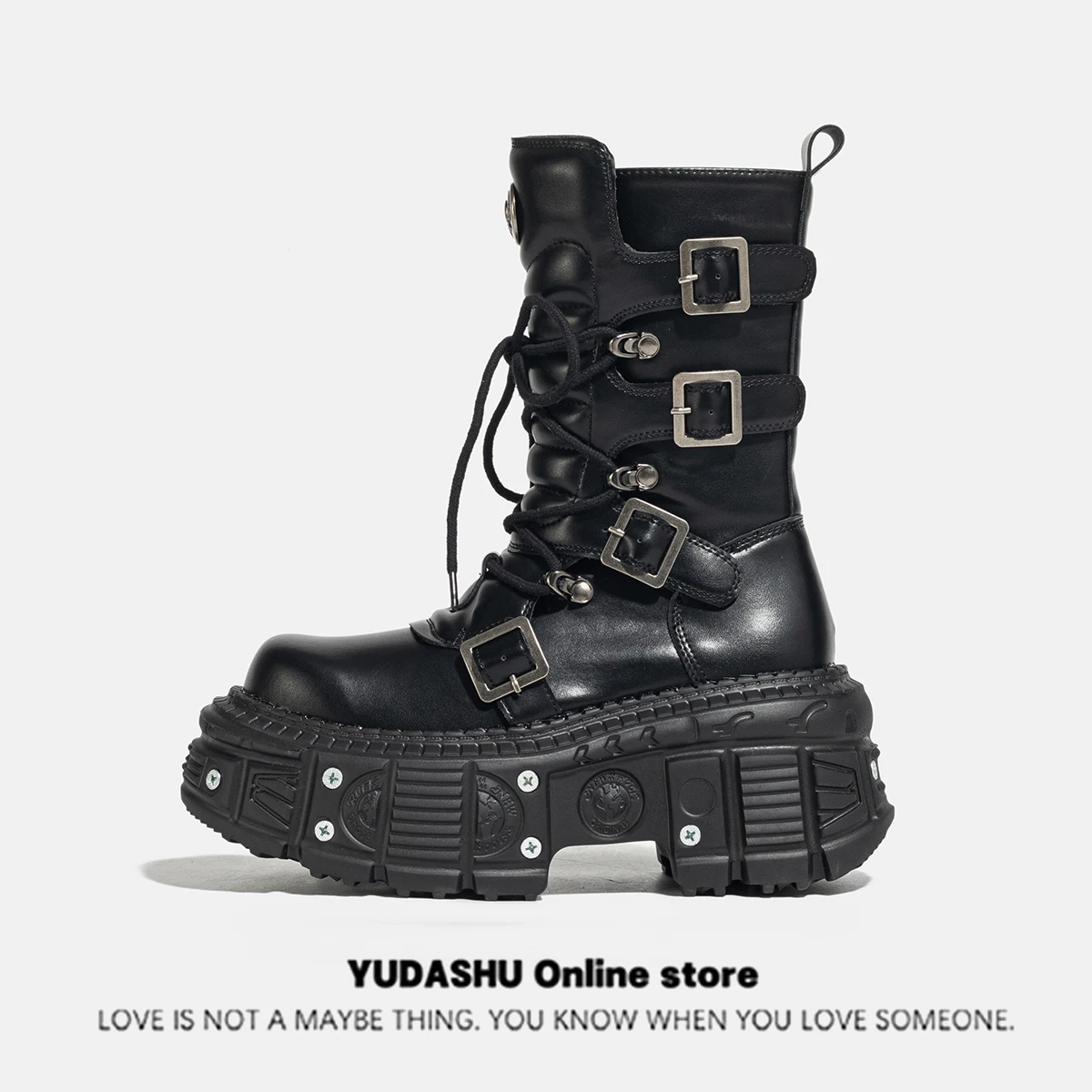 Punk Female 2023 nuove donne nicchia Net Red Muffin Platform moto Gothic Lace-up Middle Boots