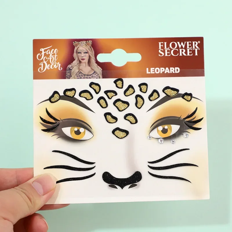 

1 Sheet Cartoon Face Stickers Clown Cat Leopard Butterfly Ice Glitter Face Art Decor Makeup Stickers Birthday Party Gifts