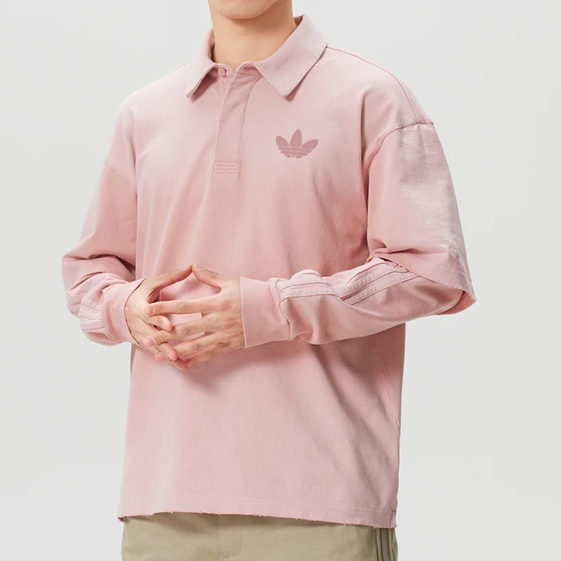 Adidas (Adidas) Trefoil Men's Sportswear Loose-Fitting Fake Two-Piece Polo Shirt Fashionable Breathable Long-Sleeved T-Shirt Kr5054
