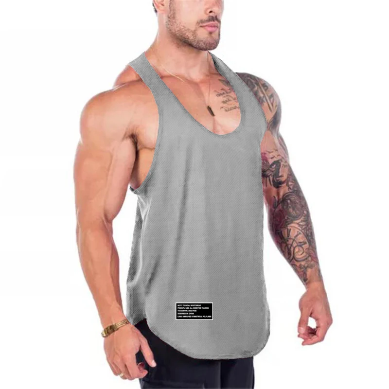 Quick Dry Summer Fitness Tank Top Men Bodybuilding Gym Clothing Fitness Sleeveless Shirt Slim Fit Vests Mesh Singlet Muscle Tops