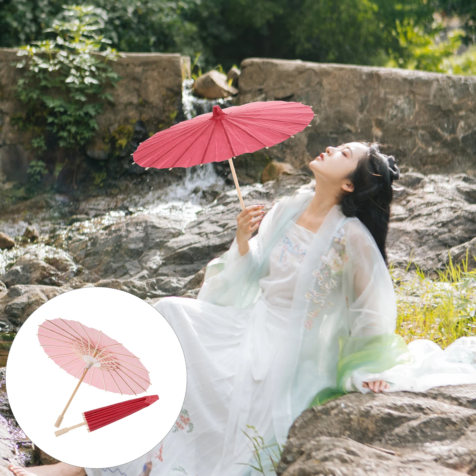 

2 Pcs Blank Oiled Paper Umbrella Photographic Lighting Umbrellas Music Photography Red Miss