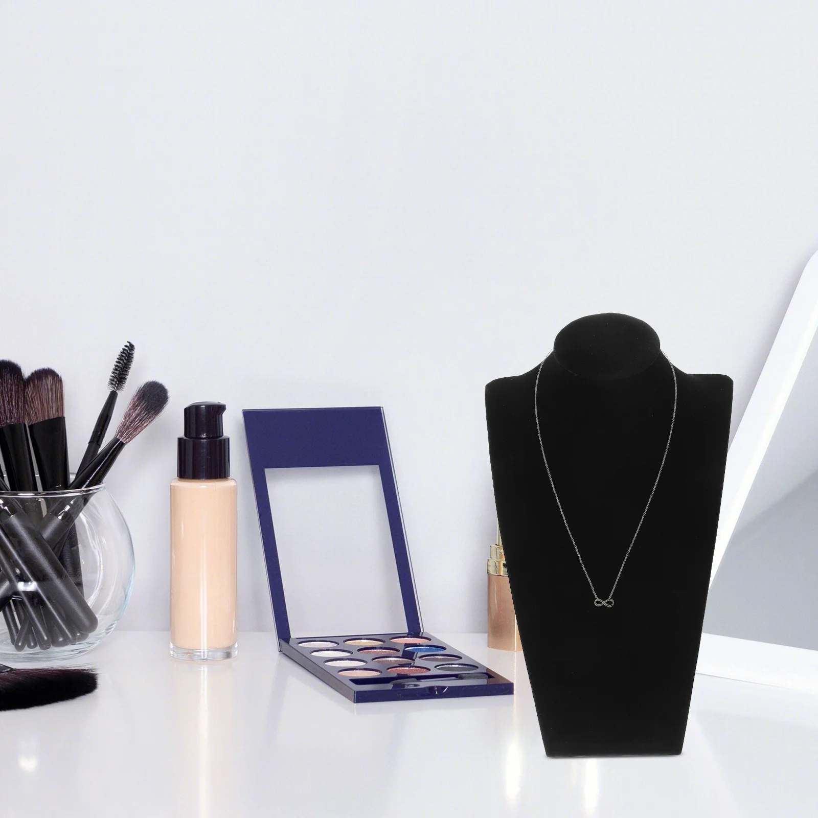 

Necklace Display Stand Jewelry Holder For Selling Necklaces Earrings Retail Home Organizer Bust Mannequin Wooden Base Beige