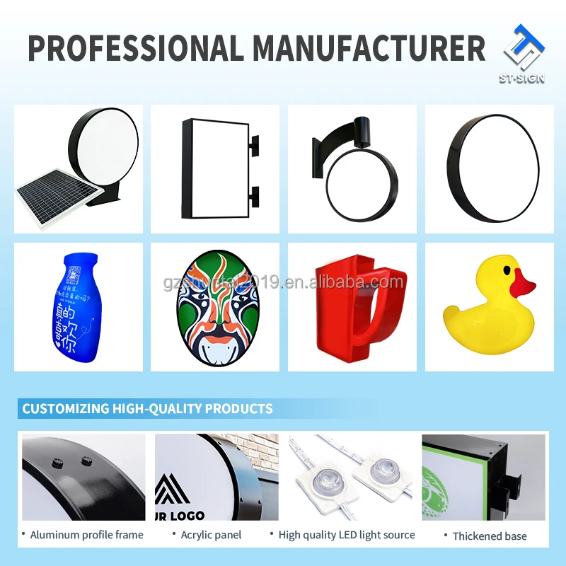 custom.Acrylic Outdoor Digital Billboard Illuminated LED Street Sign with Aluminum Frame Rectangle Round Light Box Decorative Fe