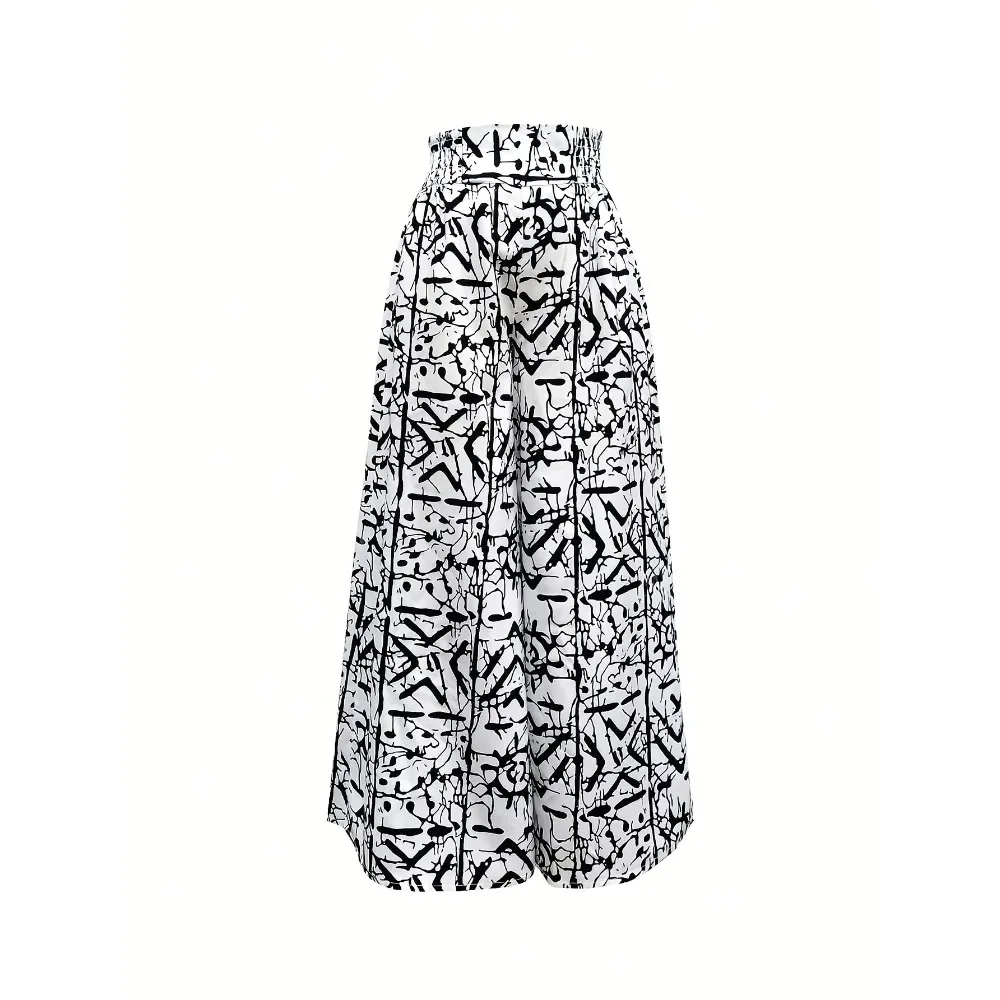 حجم كبير 1XL-5XL المرأة الرباط عالية الخصر المطبوعة بنطال ذو قصة أرجل واسعة أنثى عادية أنيقة فضفاضة طويلة بنطلون