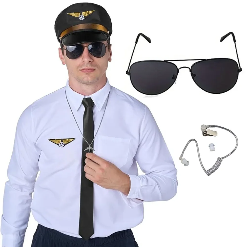 Halloween handsome police cos walkie-talkie headset black sunglasses two-piece set