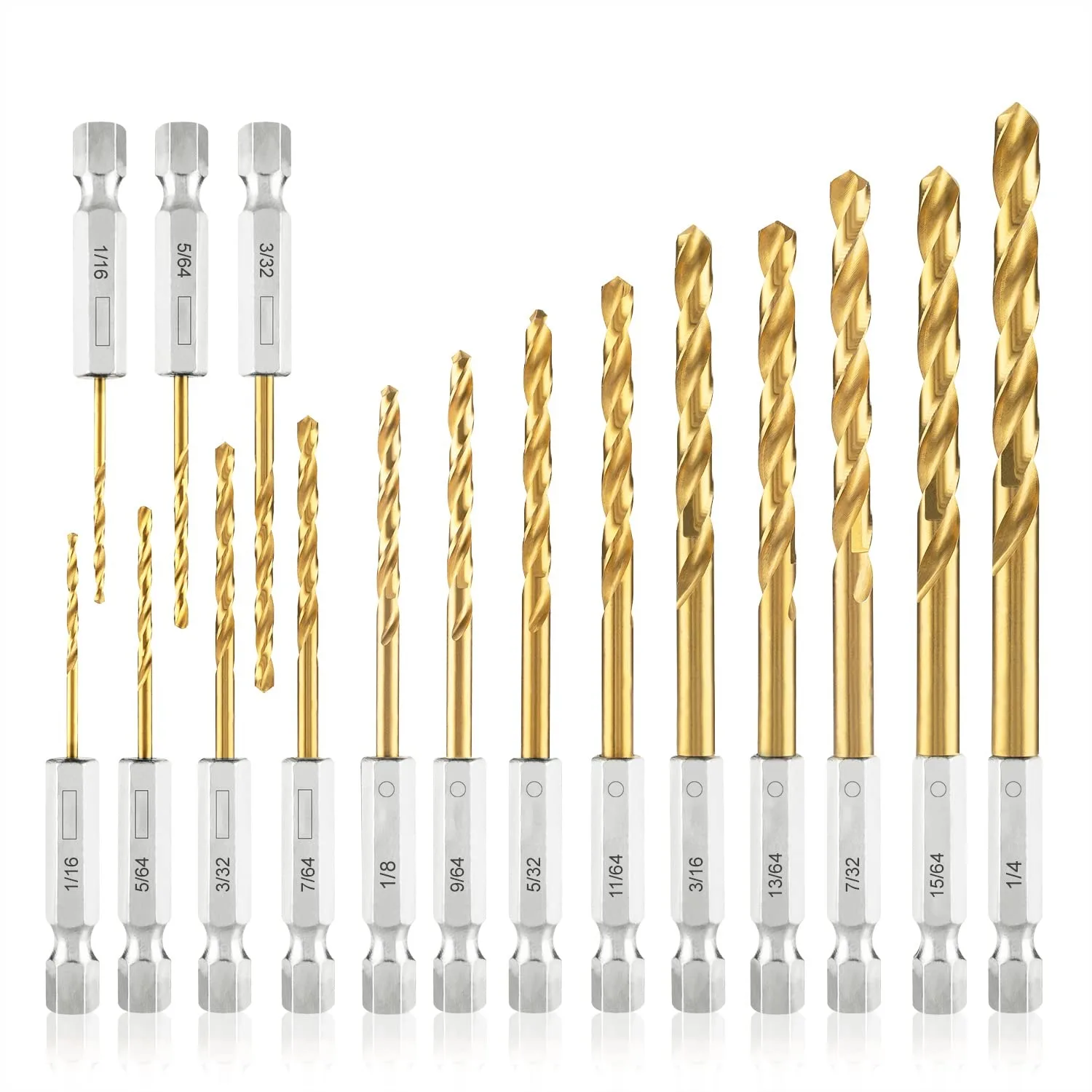 

Hex Shank Drill Bit Set, Premium HSS Titanium Impact Bits for Wood Steel Metal Plastic with Quick Change Design and Portable