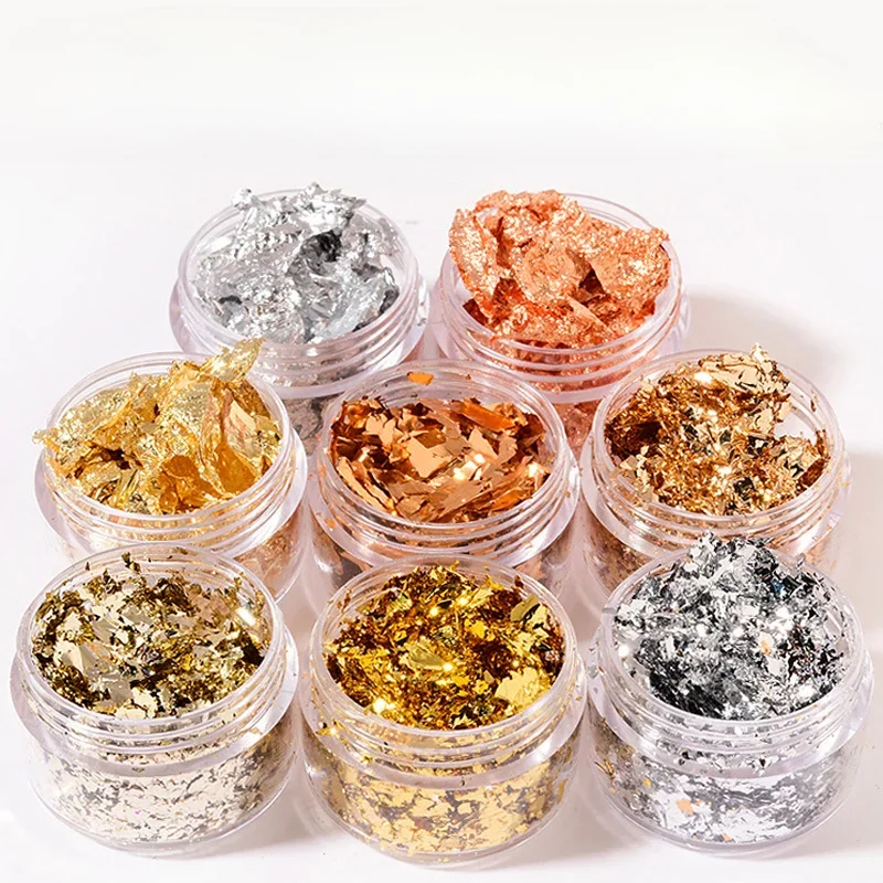 กระดาษฟอยล์สีโรสโกลด์เงินแบบไม่สม่ำเสมอ สำหรับตกแต่งเล็บ กลิตเตอร์ สติ๊กเกอร์เล็บ DIY ทำเล็บเจลยูวี อุปกรณ์ตกแต่งเล็บ