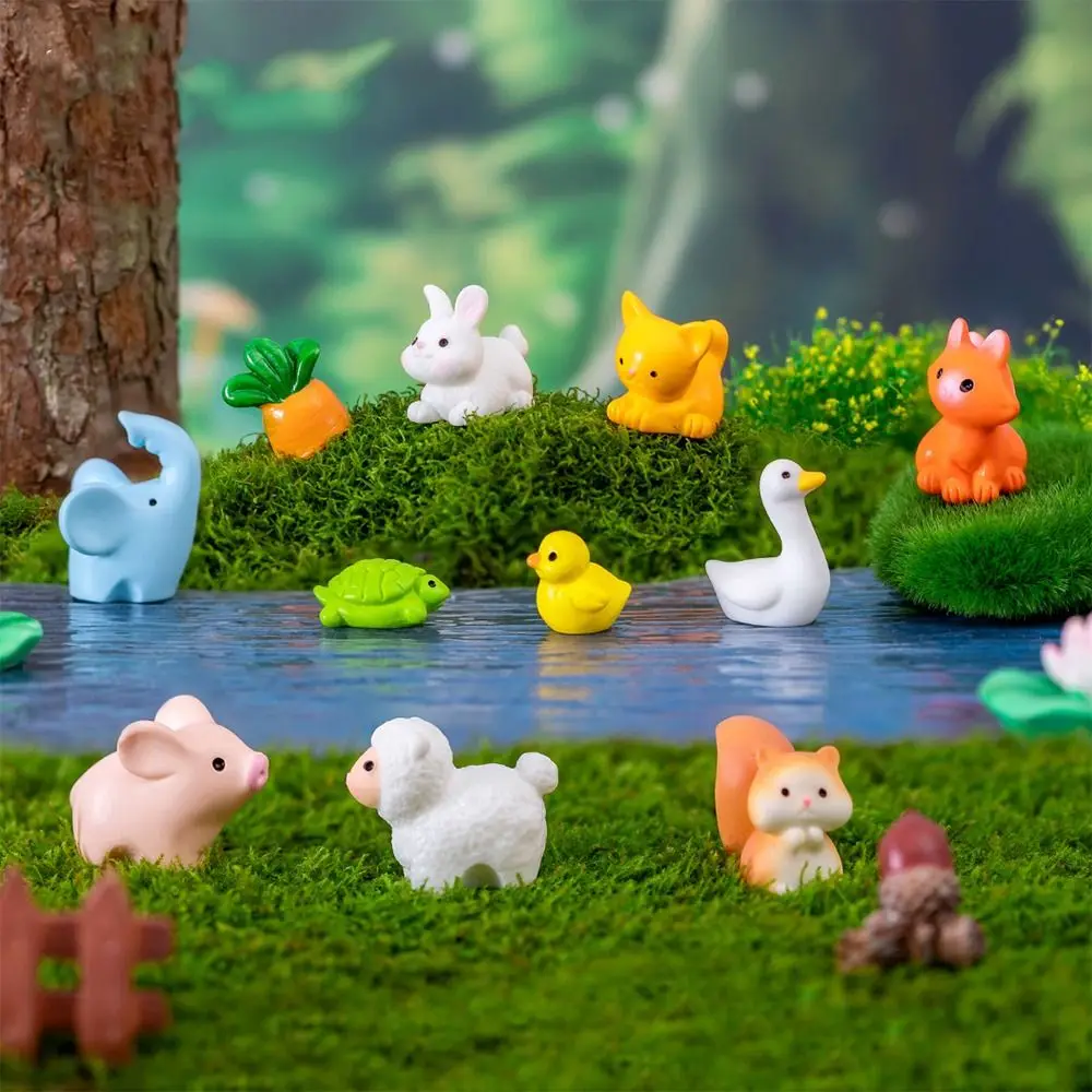 Cat Duck Sheep Squirrel Frog Turtle Animals Micro Landscape Ornaments Cute Realistic Zodiac Animals Miniatures Resin Crafts