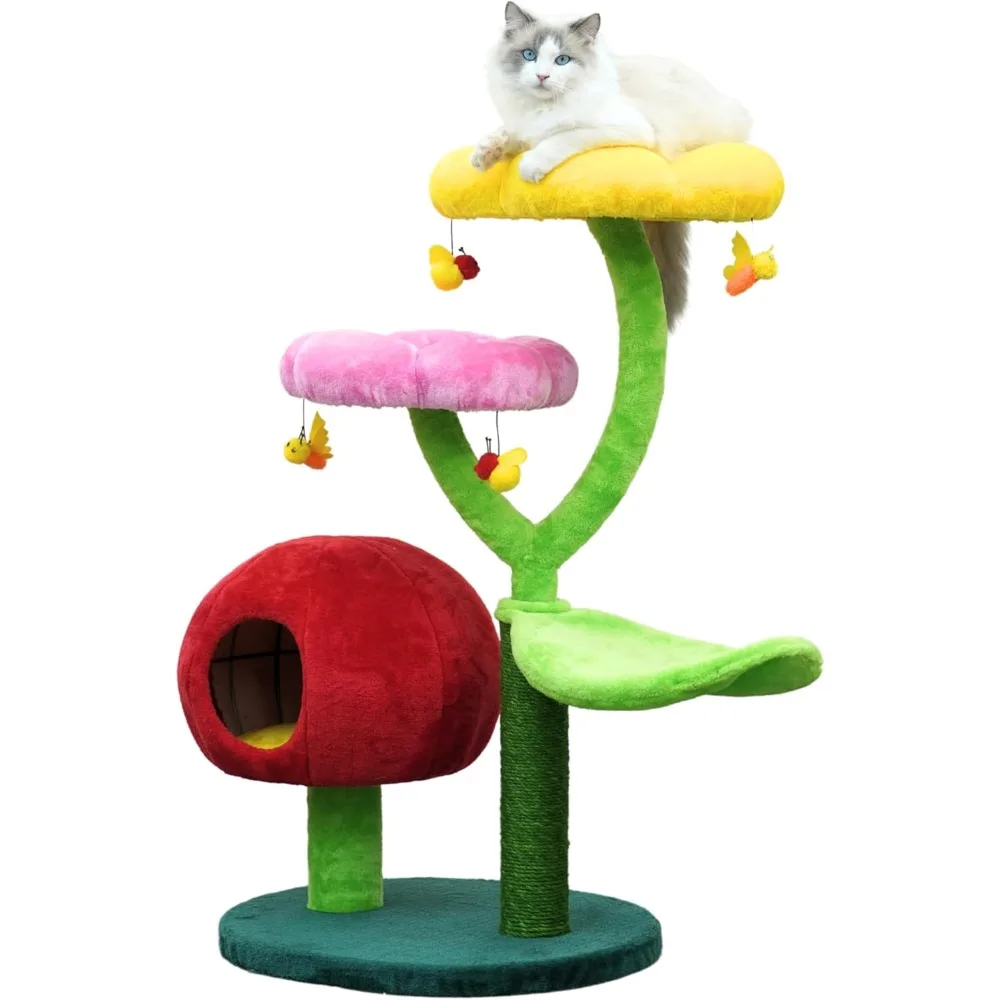 

5-Level 40" High Colorful Garden Design Cat Tree with Flower Perches, Leaf Hammock, Fruit Condo, Natural Sisal Scratching