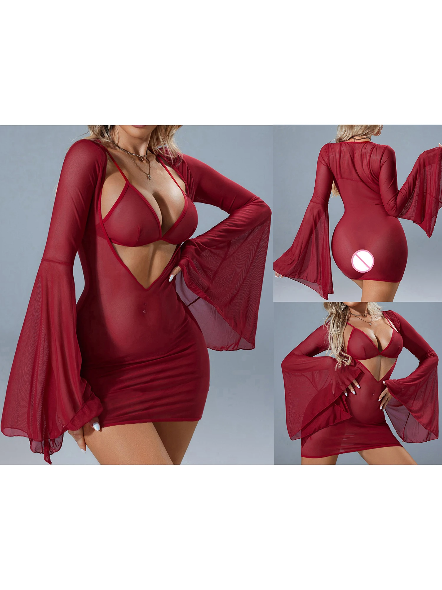 طقم ملابس داخلية نسائية مثيرة من الدانتيل مع حزام رباط وسراويل داخلية رفيعة ملابس داخلية مغرية للنساء #2