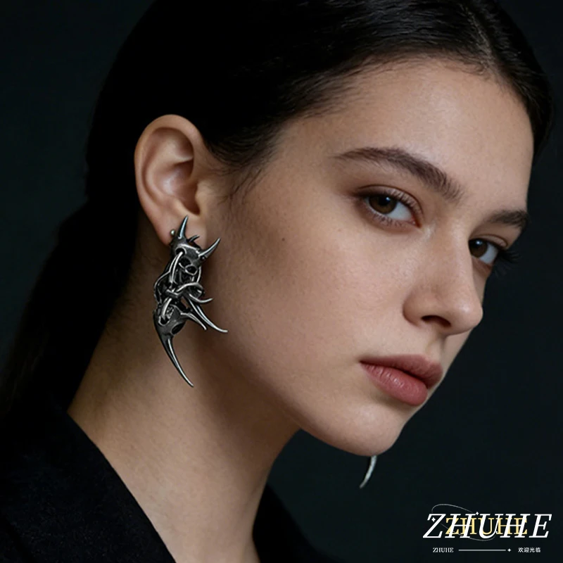

Bold Demon Horn Earrings, Copper-Based Jewelry Accessories, Unisex Design for Women & Men, Gothic Skull-Inspired Body Piercing J