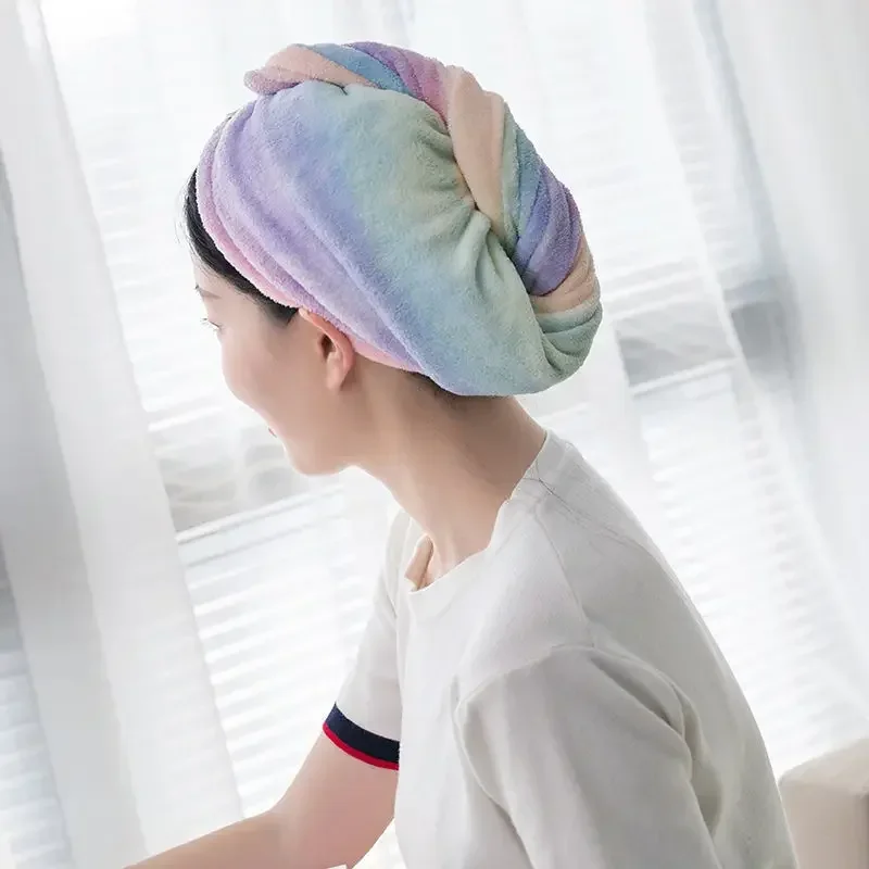 

Hair Towel Drying Hat Women Rainbow Colorful for Girls Adults Quick Drying Shower Cap Double-layer Soft Machine Washable Daily