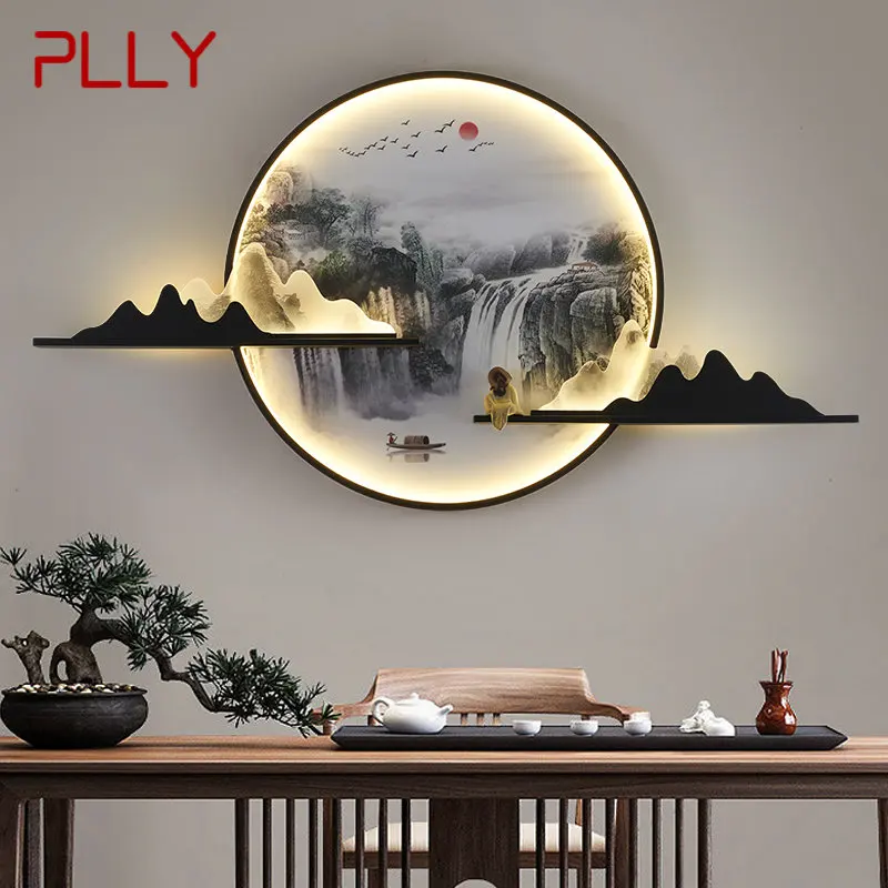 PLLY Modern Wall Picture Light LED Chinese Creative Circular Landscape Mural Sconce Lamp For Home Living Bedroom Study