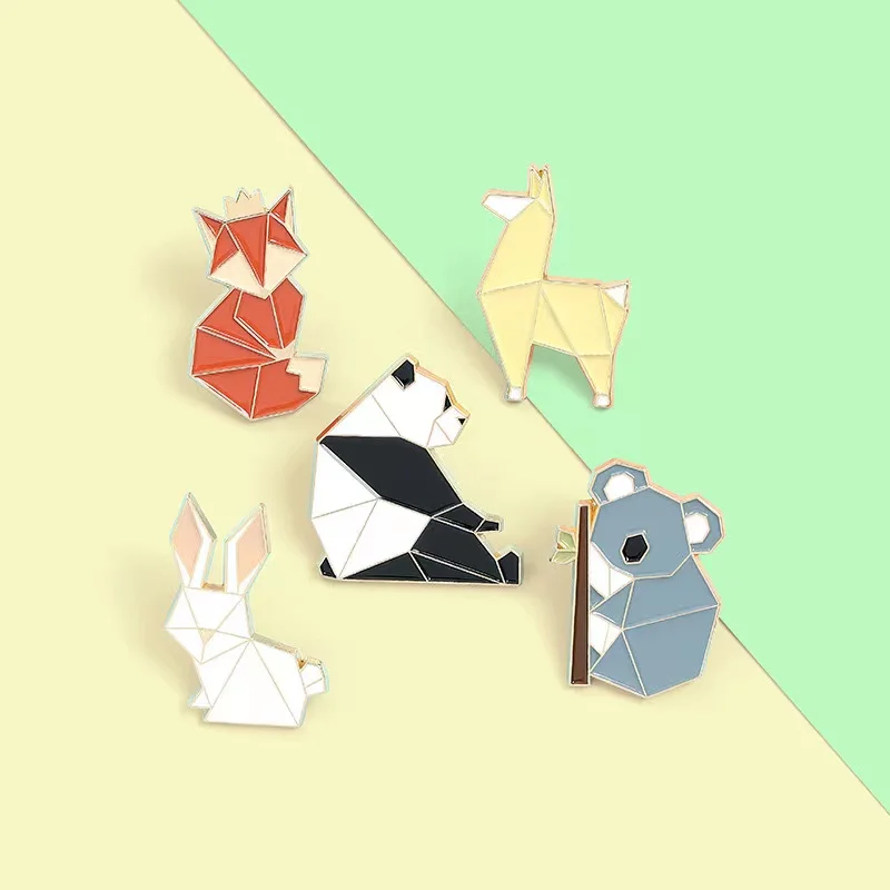 5 Styles Origami Animals Fox Enamel Pins Custom Baby Panda Badges Bunny Koala Lapel Brooches Jewelry Gifts for Friends Wholesale